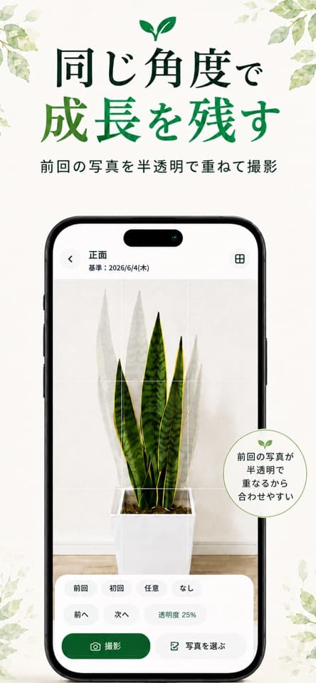 うちのはっぱの植物成長記録画面